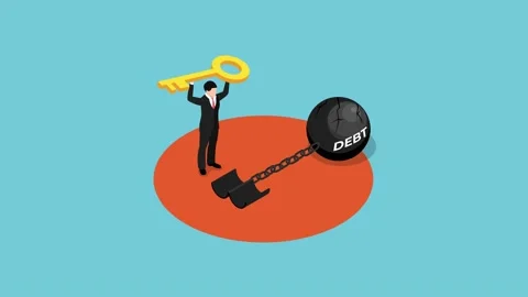 Businessman unlocking burden chain with debt word Stock Footage 197343499