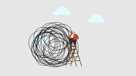 Businessman Untangling Complex Problem on Ladder Problem-Solving Concept Stock Footage 346440552