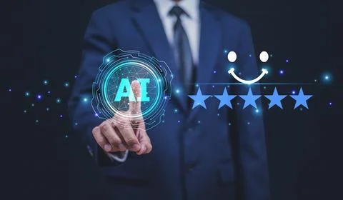 Businessman use AI technology support customer satisfaction and operational.. Foto stock