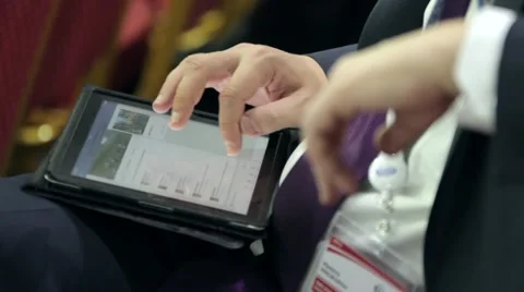 Businessman use technologies holding tablet PC a International Investment Forum 스톡 동영상 55912199