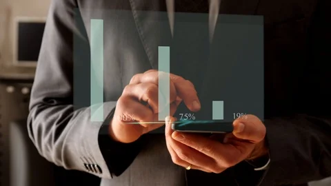 Businessman uses 3D virtual screen with growth data Stock Footage 101974111