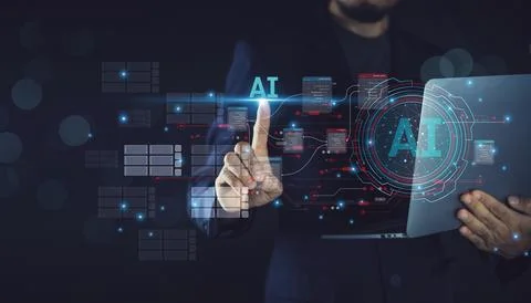 A businessman uses AI technology for document record and management,ensurin.. 스톡 사진