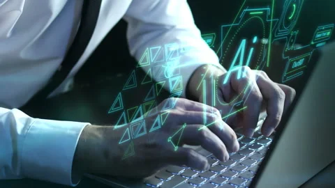 Businessman uses artificial intelligence chatbot for work. Video stock 249946122