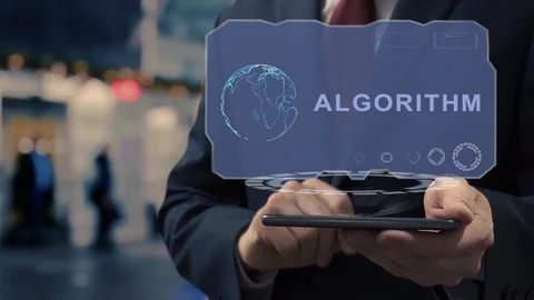 Businessman uses hologram Algorithm Stock Footage 121270917