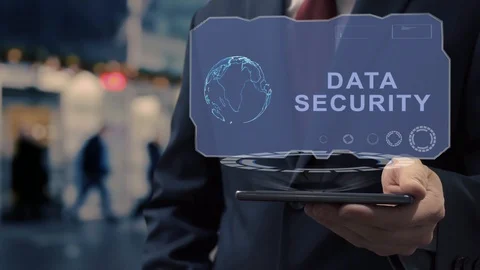 Businessman uses hologram Data Security Stock Footage 123447201
