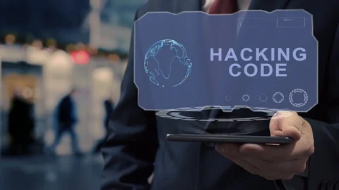 Businessman uses hologram Hacking code Stock Footage 123680728
