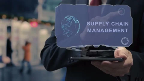 Businessman uses hologram Supply Chain Management Stock Footage 148828853