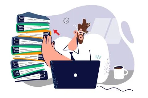 Businessman uses software to reduce turnover documents and moves away folders 스톡 일러스트