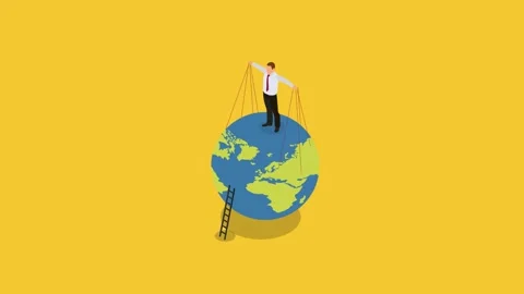 Businessman uses Strings puppets to control the world 3d animation cartoon Stock Footage 302538216