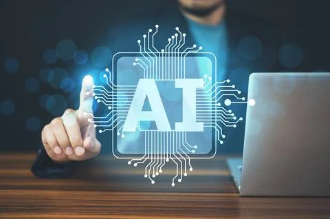 Businessman using AI  Artificial Intelligence modern technology in working .. Stock Photos