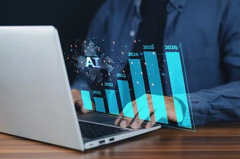 Businessman using AI Artificial Intelligence for planning business growth i.. Stock Photos
