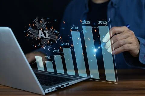 Businessman using AI Artificial Intelligence for planning business growth i.. Stock Photos