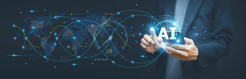 Businessman using ai artificial intelligence management in logistic system .. Stock Photos