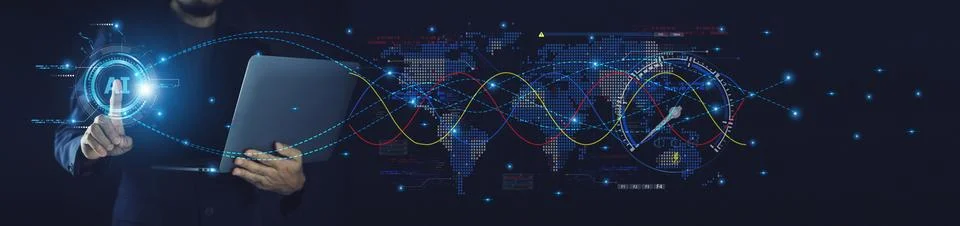 Businessman using ai artificial intelligence management in logistic system .. Foto stock