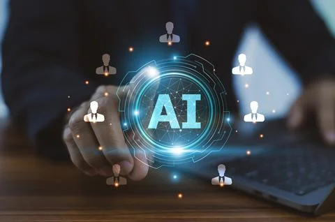 Businessman using AI technology helps automate and streamline the customer .. 스톡 사진