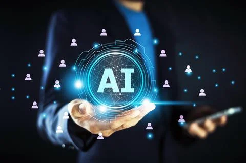 Businessman using AI technology helps automate and streamline the customer .. Stock Photos