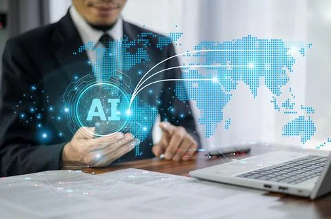 Businessman using AI technology for logistic management leverages data anal.. Stock Photos