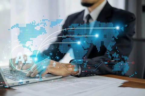 Businessman using AI technology for logistic management leverages data anal.. Stock Photos