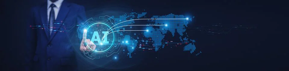 Businessman using AI technology for logistic management improves efficiency.. Foto stock