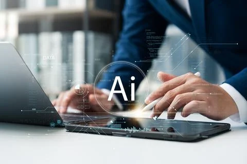 Businessman using artificial intelligence (AI) technology in future busines.. Foto stock