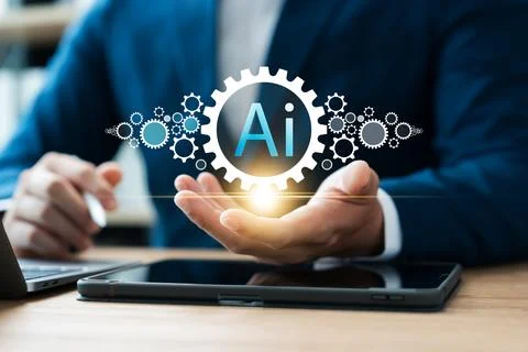 Businessman using artificial intelligence (AI) technology in future busines.. 스톡 사진
