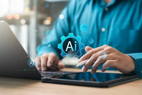 Businessman using artificial intelligence AI technology in future business,.. Foto stock