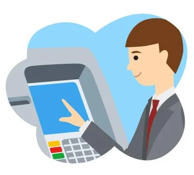 Businessman using ATM machine. Vector illustration of people icone in cloud イラスト素材