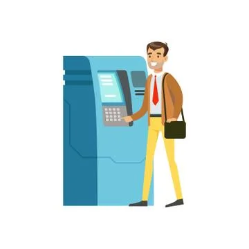 Businessman using cash atm machine vector Illustration イラスト素材