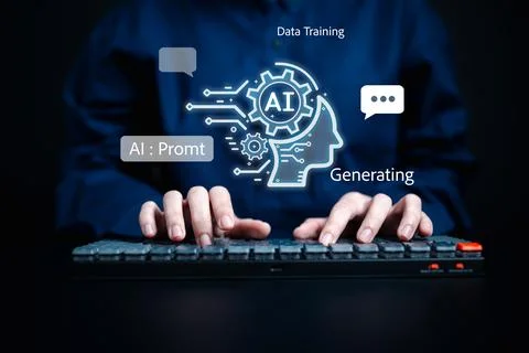 Businessman using chatbot on computer with Artificial Intelligence Stock Photos