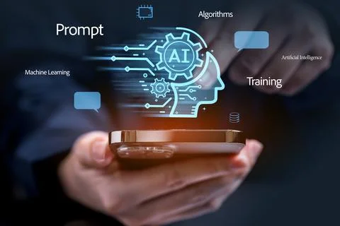 Businessman using chatbot on smartphone with Artificial Intelligence 스톡 사진