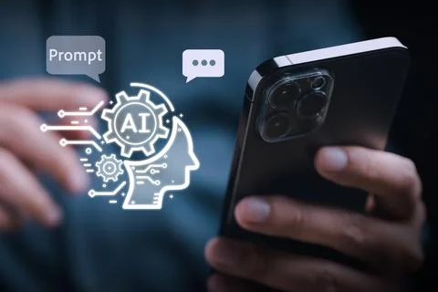 Businessman using chatbot on smartphone with Artificial Intelligence 스톡 사진