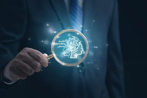 Businessman using chatbot on smartphone with Artificial Intelligence Foto stock