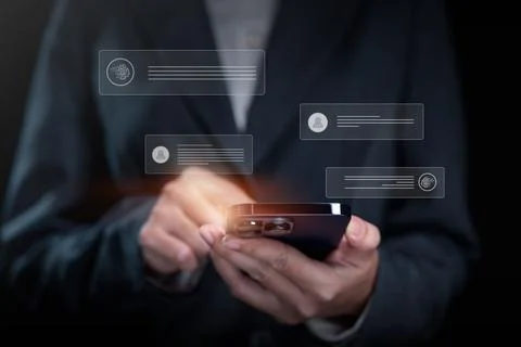 Businessman using chatbot on smartphone with Artificial Intelligence 스톡 사진