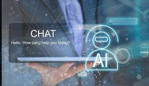 Businessman using chatbot in smartphone intelligence Ai. Chat with AI Artificial Stock Photos