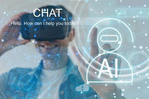 Businessman using chatbot in smartphone intelligence Ai. Chat with AI Artificial 스톡 사진