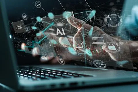 Businessman using chatbot in smartphone intelligence Ai.Chat GPT Chat with AI Stock Photos