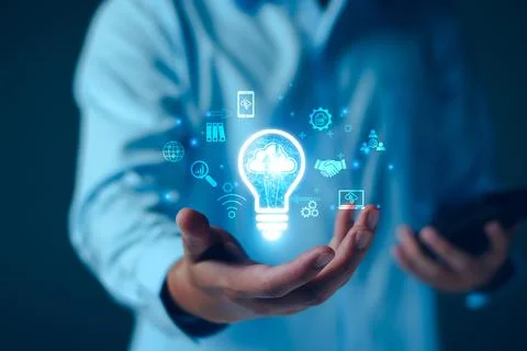 Businessman using cloud technology connect business data. Cloud computing c.. Stock Photos