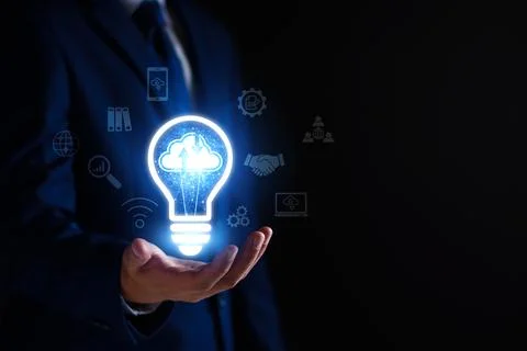 Businessman using cloud technology connect business data. Cloud computing c.. Stock Photos