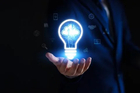 Businessman using cloud technology connect business data. Cloud computing c.. Stock Photos