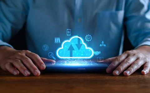 Businessman using cloud technology connect business data. Cloud computing c.. Stock Photos