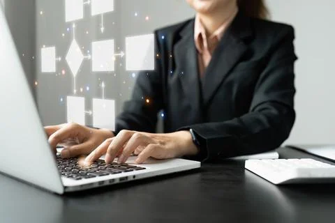 Businessman using a computer analysis for process and workflow automation with Stock Photos