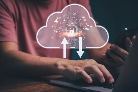 Businessman using computer with Big data analytics and business intelligence  Stock Photos