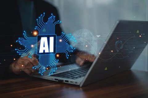 Businessman using computer chat with AI Artificial Intelligence, AI chat bo.. 写真素材