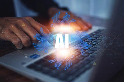 Businessman using computer chat with AI Artificial Intelligence, AI chat bo.. Stock Photos