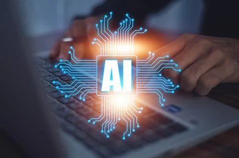 Businessman using computer chat with AI Artificial Intelligence, AI chat bo.. Stock Photos