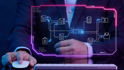 Businessman using computer with cloud computing for download and upload database Video stock 247164321