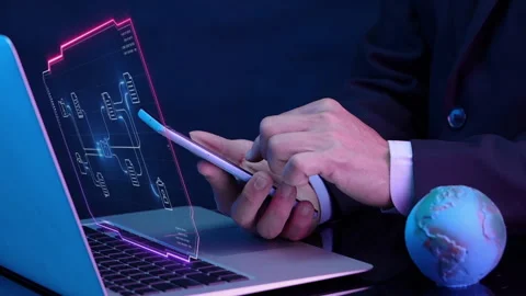 Businessman using computer with cloud computing for download and upload Video stock 247164438