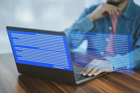 Businessman using computer on cloud computing document 写真素材