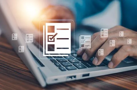 Businessman using computer concept document management for business Stock Photos