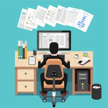 Businessman Using Computer At Desk Illustrazione stock
